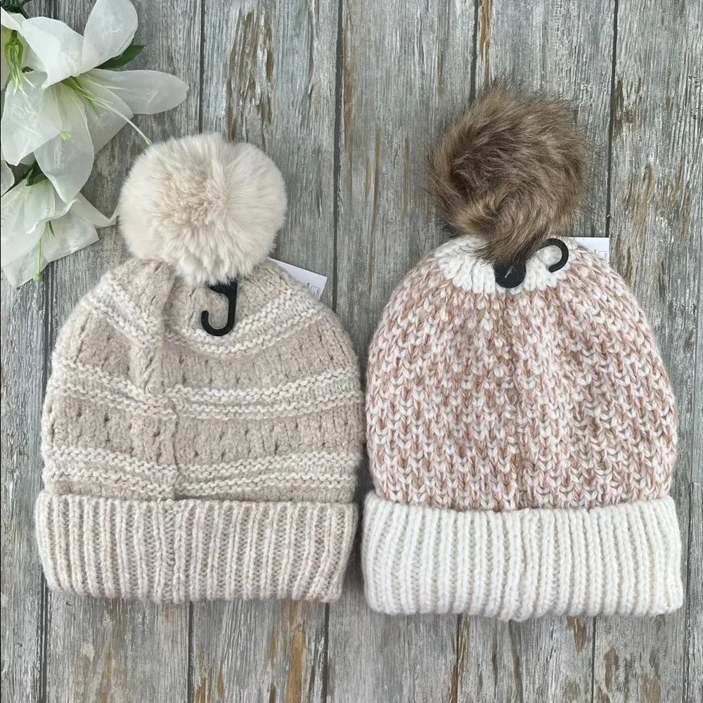 Women's Birdseye & Pointelle Beanie Winter Hats 2-Pack